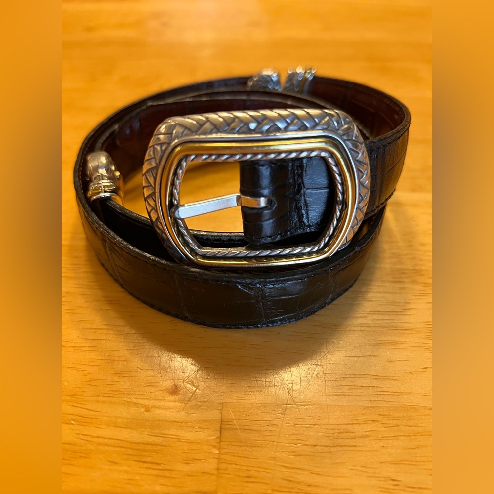 Brighton Black Brown Leather Belt Silver Brass Buckle 3 way convertible M/L